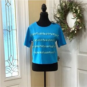 Juicy  Couture Black Label Leatherlette/Rhinestone Floral Top